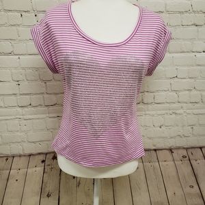 Pink & White Striped Heart Tshirt sz Med